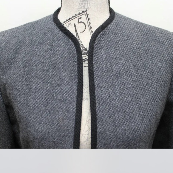 Sphere Made in Japan Black Blazer Women Open Wool Black Piping Sz 12 Fall Lined - Picture 2 of 14